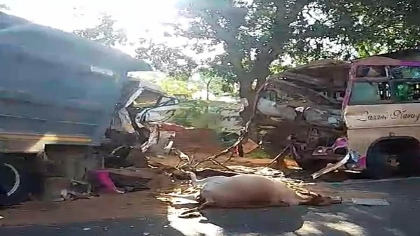 MP News: बैतूल में दर्दनाक सड़क हादसा, रेत से भरे डंपर से टकराई बस, 15 से अधिक यात्री हुए घायल,  3 मवेशियों कि गई जान